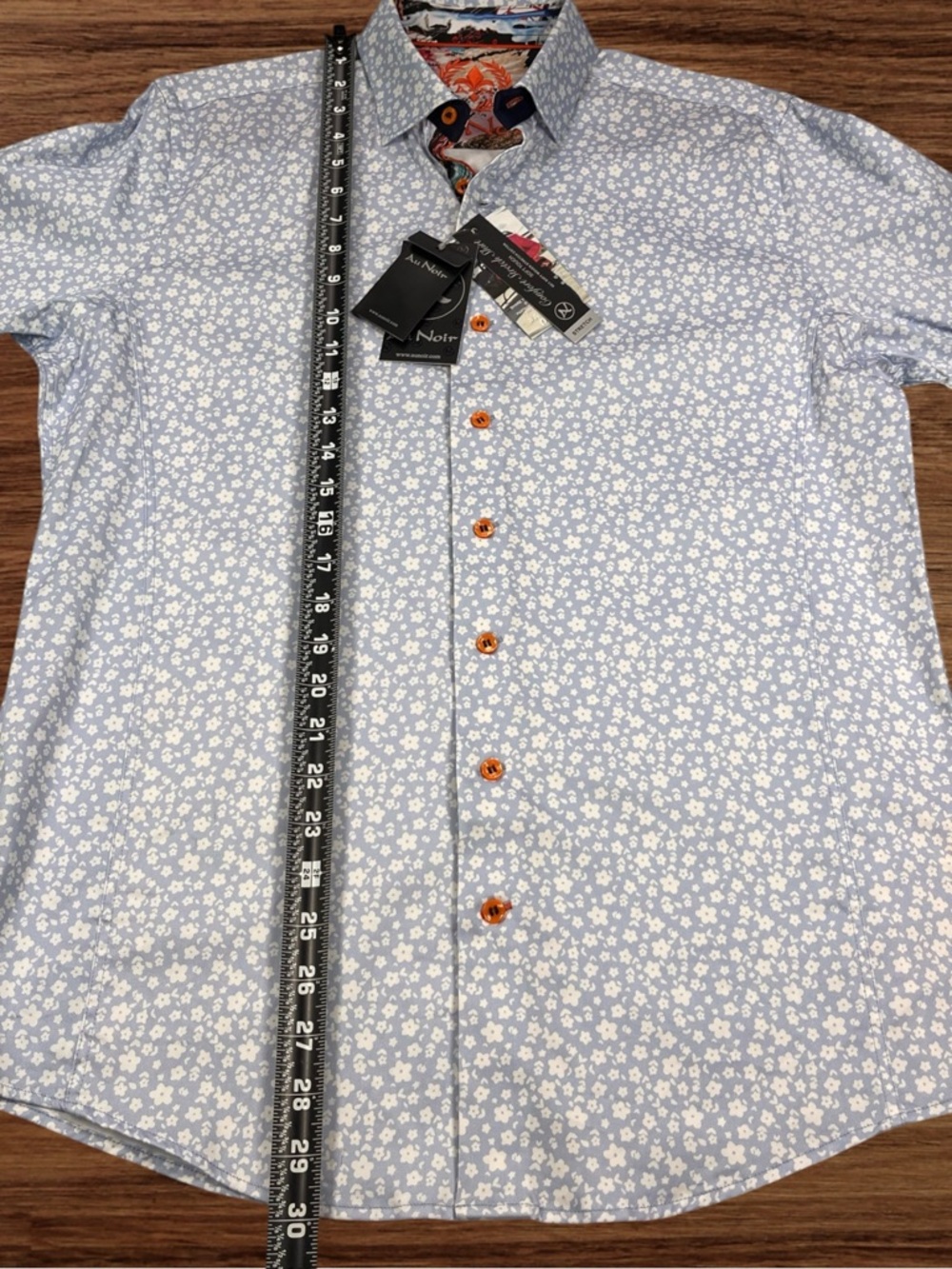 Au Noir Men’s Long Sleeve Light Blue Floral Dress Shirt. Size 3/Medium - Picture 7 of 12